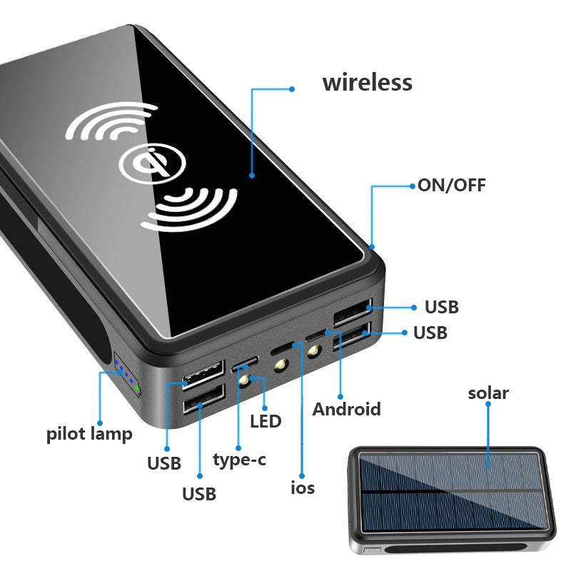 Wireless charging solar power bank